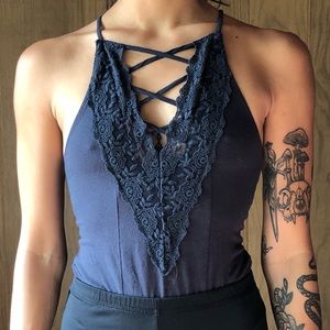 Navy blue American Eagle one-piece lace bodysuit